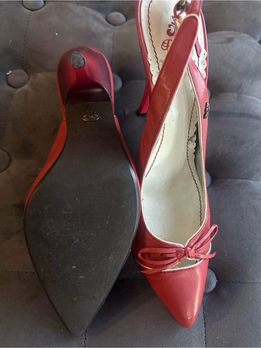 Red Pointed-Toe Slingback Heels with Bow